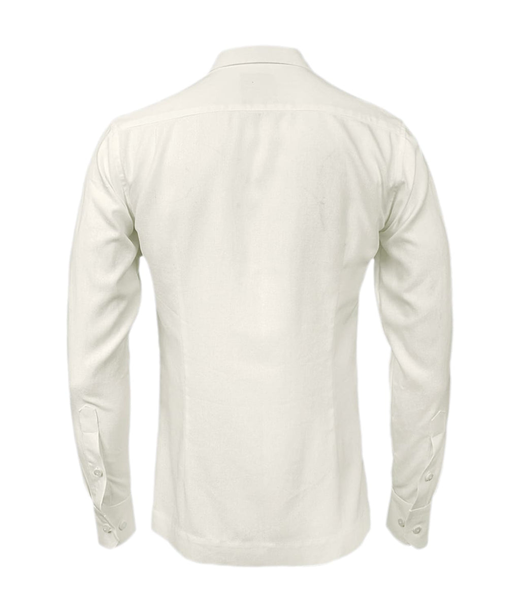 Camisa guayabera lino marfil alforzas bordada manga larga XS a 10XL