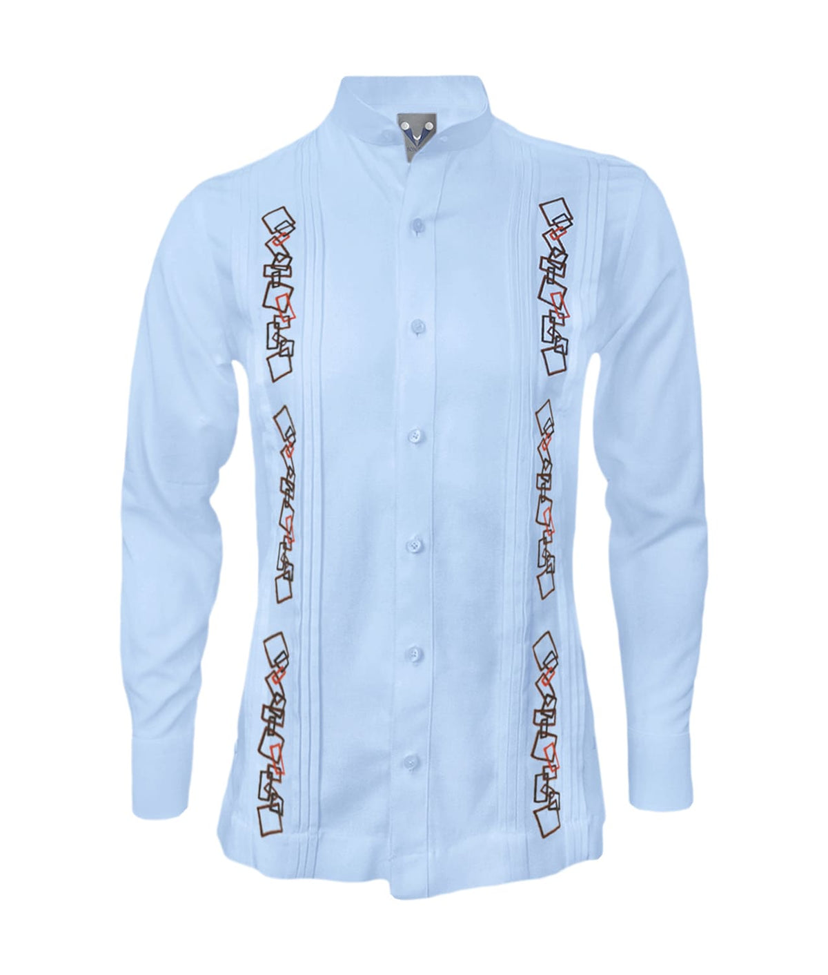 Camisa guayabera lino azul claro con alforzas bordada manga larga XS a 10XL
