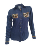 Camisa blusa denim azul silueta entallada manga larga mujer XS a 10XL