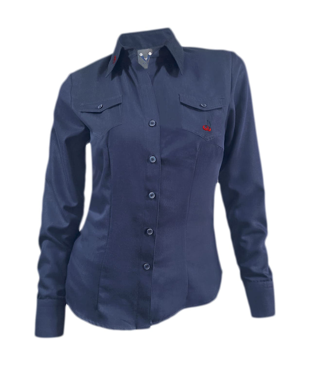Camisa blusa denim con bolsillos bordada manga larga mujer XS a 10XL