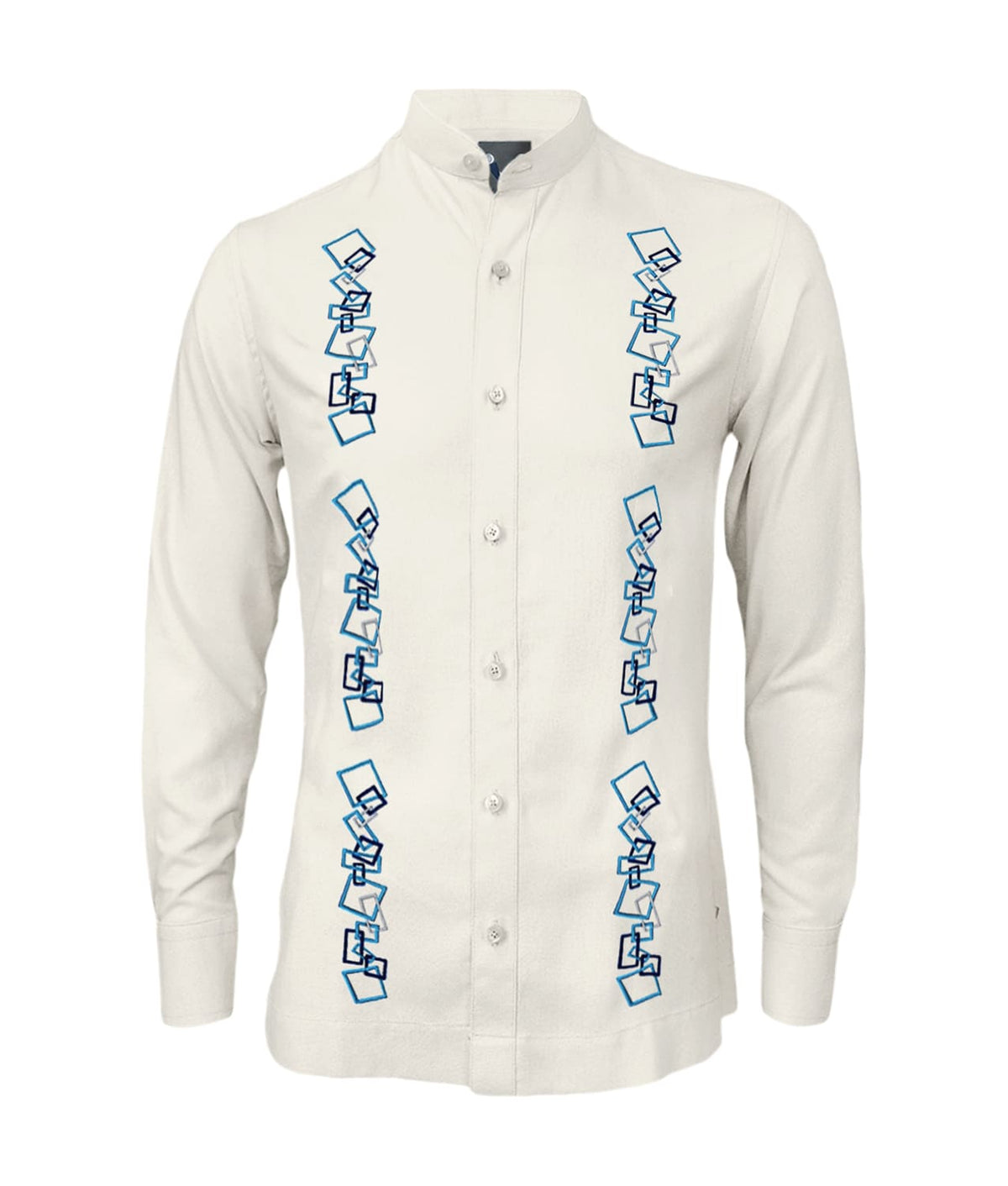 Camisa guayabera lino marfil con bordado azul manga larga XS a 10XL