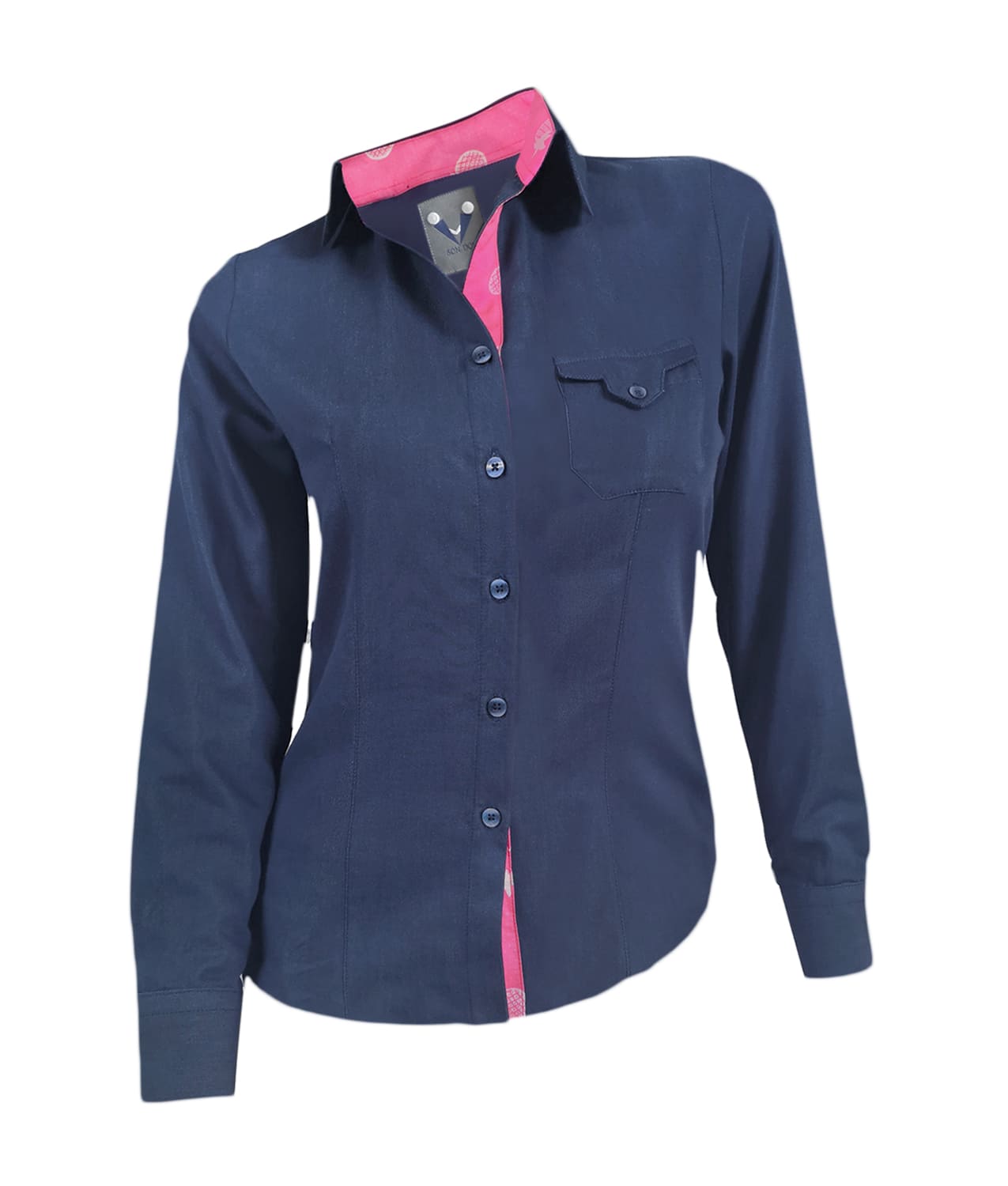 Camisa blusa en denim azul oscuro con contraste manga larga mujer XS a 10XL