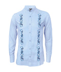 Camisa guayabera lino azul claro con bordado azul manga larga XS a 10XL