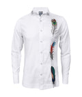 Camisa guayabera lino blanco bordada plumas manga larga para hombre XS a 10XL