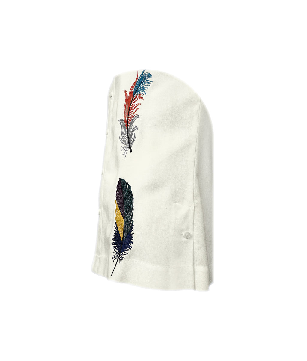Camisa guayabera lino marfil bordada plumas manga larga XS a 10XL