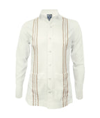 Camisa guayabera lino marfil con bolsillos bordada manga larga XS a 10XL