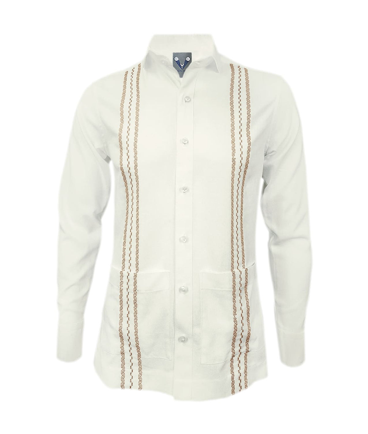 Camisa guayabera lino marfil con bolsillos bordada manga larga XS a 10XL