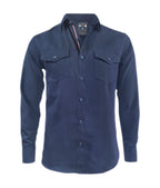 Camisa denim azul con bolsillos manga larga slim para hombre Talla Grande