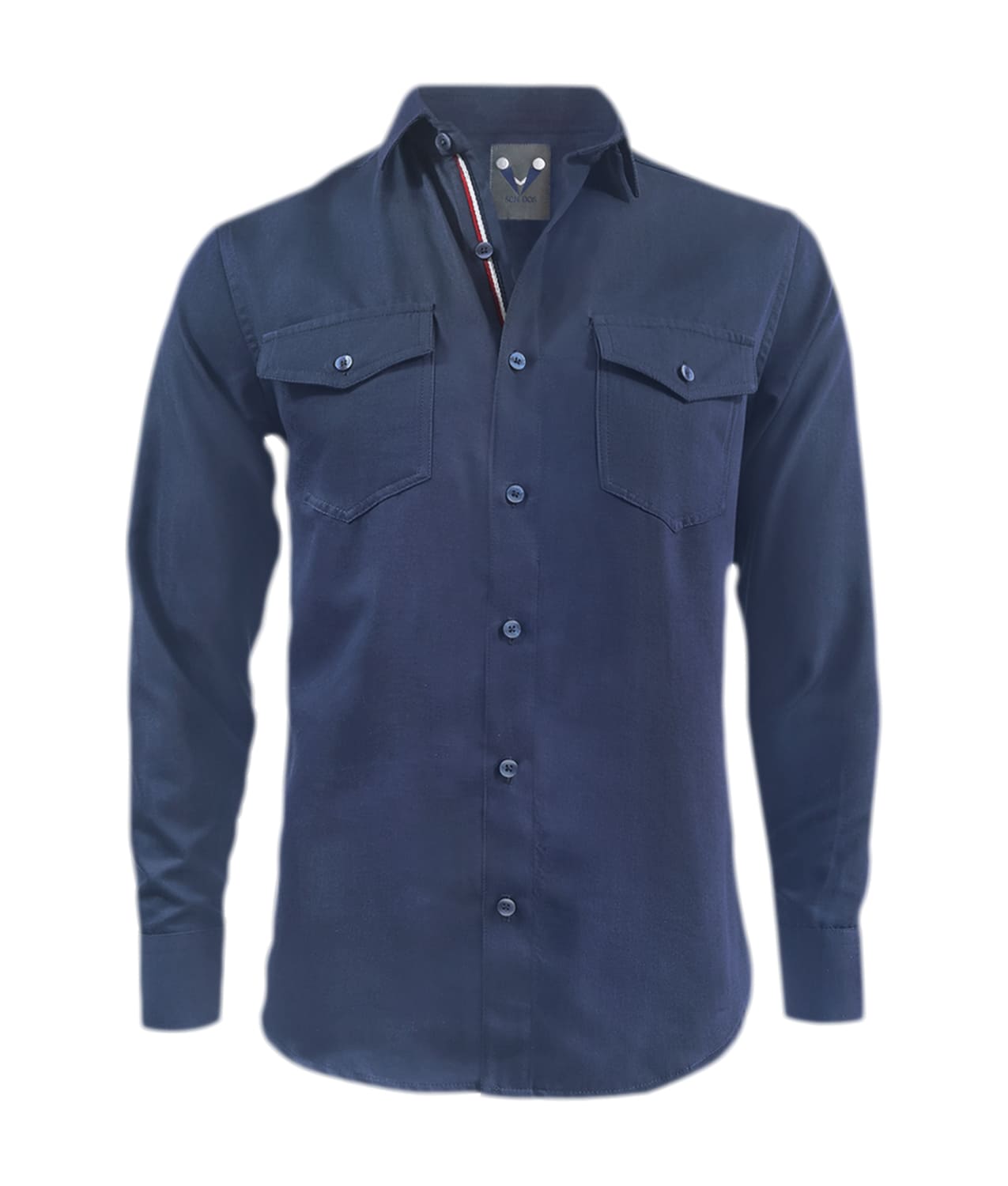 Camisa denim azul con bolsillos manga larga slim para hombre Talla Grande
