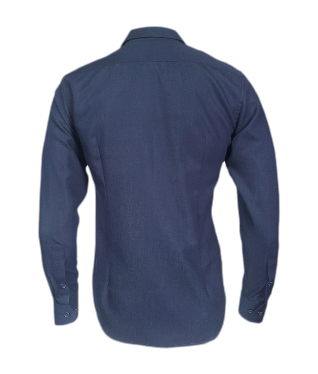 Camisa denim azul con bolsillos manga larga slim para hombre Talla Grande