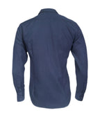 Camisa denim azul con bolsillos manga larga slim para hombre Talla Grande