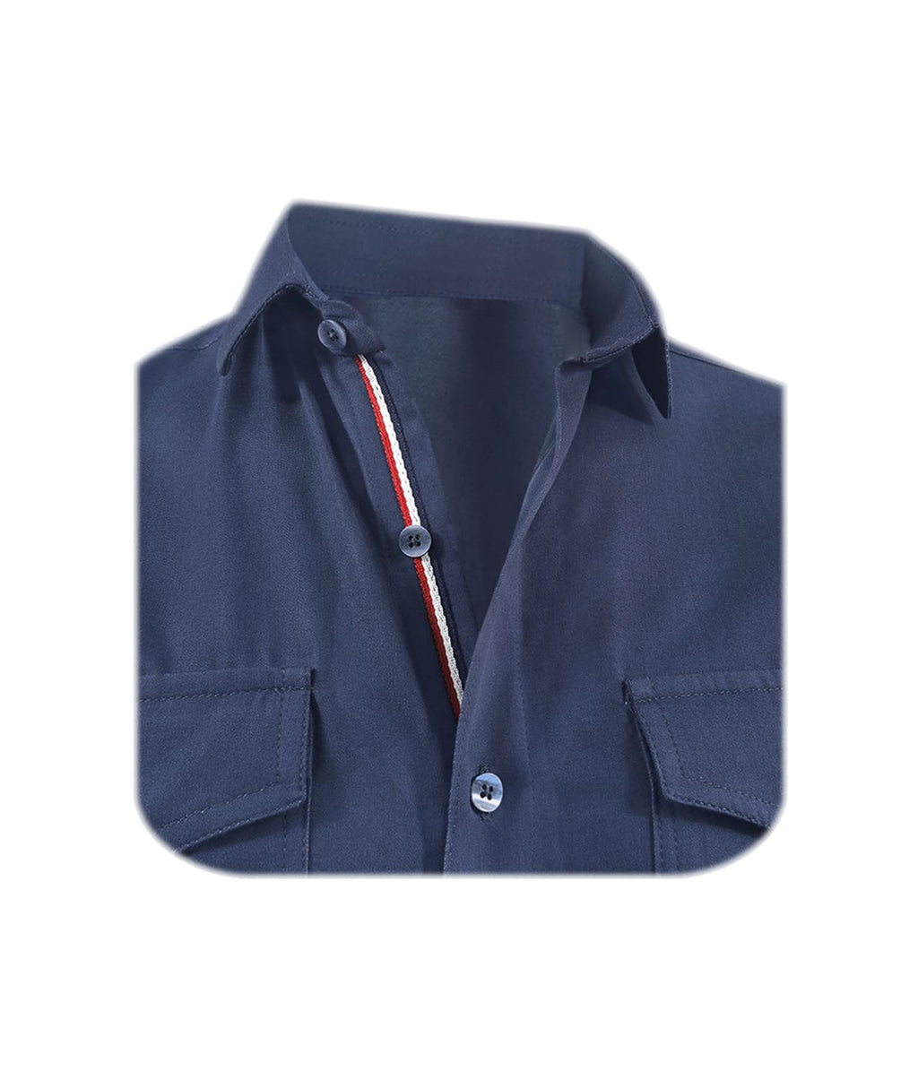 Camisa denim azul con bolsillos manga larga slim para hombre Talla Grande