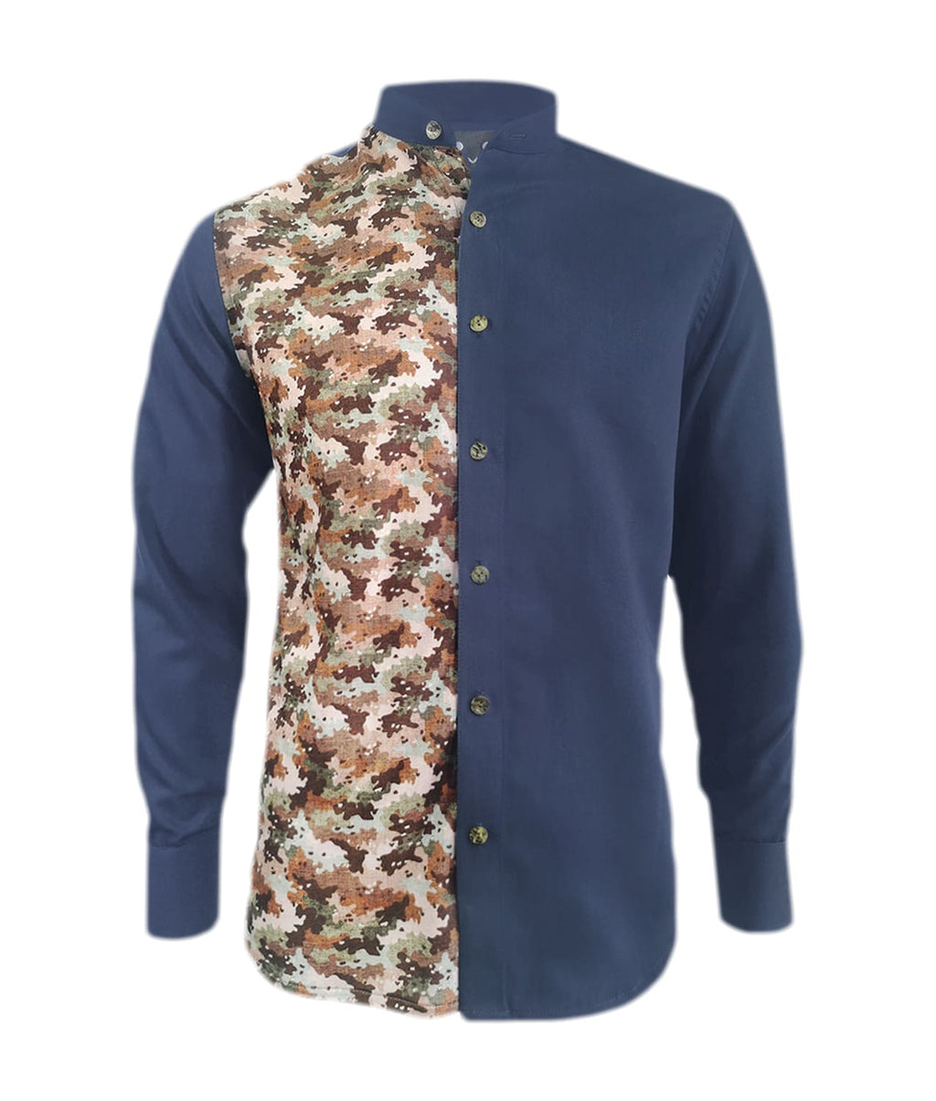 Camisa en denim con cuello Neru manga larga slim para hombre XS a 10XL