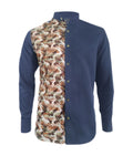 Camisa en denim con cuello Neru manga larga slim para hombre XS a 10XL