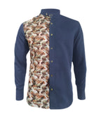 Camisa en denim con cuello Neru manga larga slim para hombre XS a 10XL