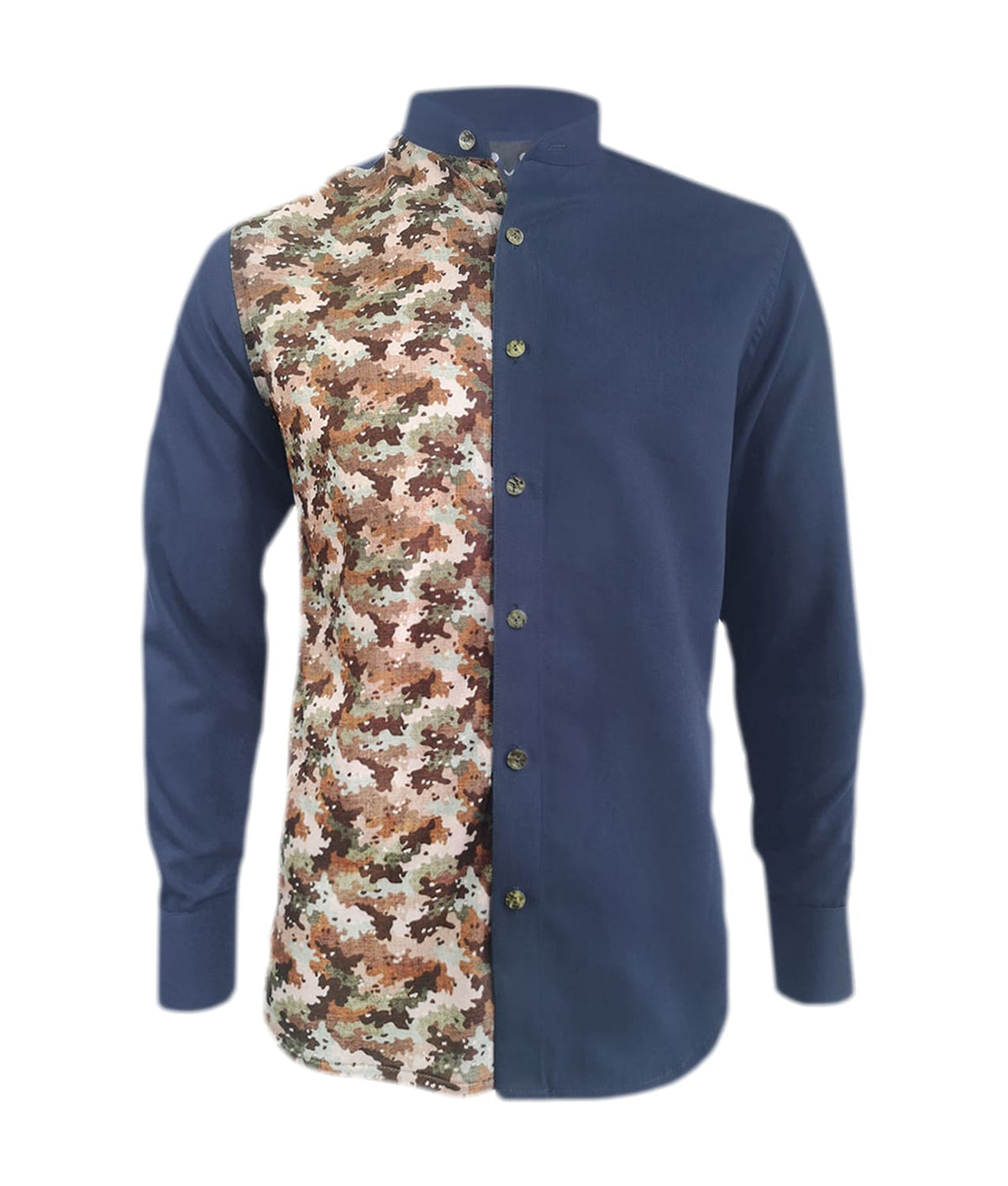 Camisa en denim con cuello Neru manga larga slim para hombre XS a 10XL