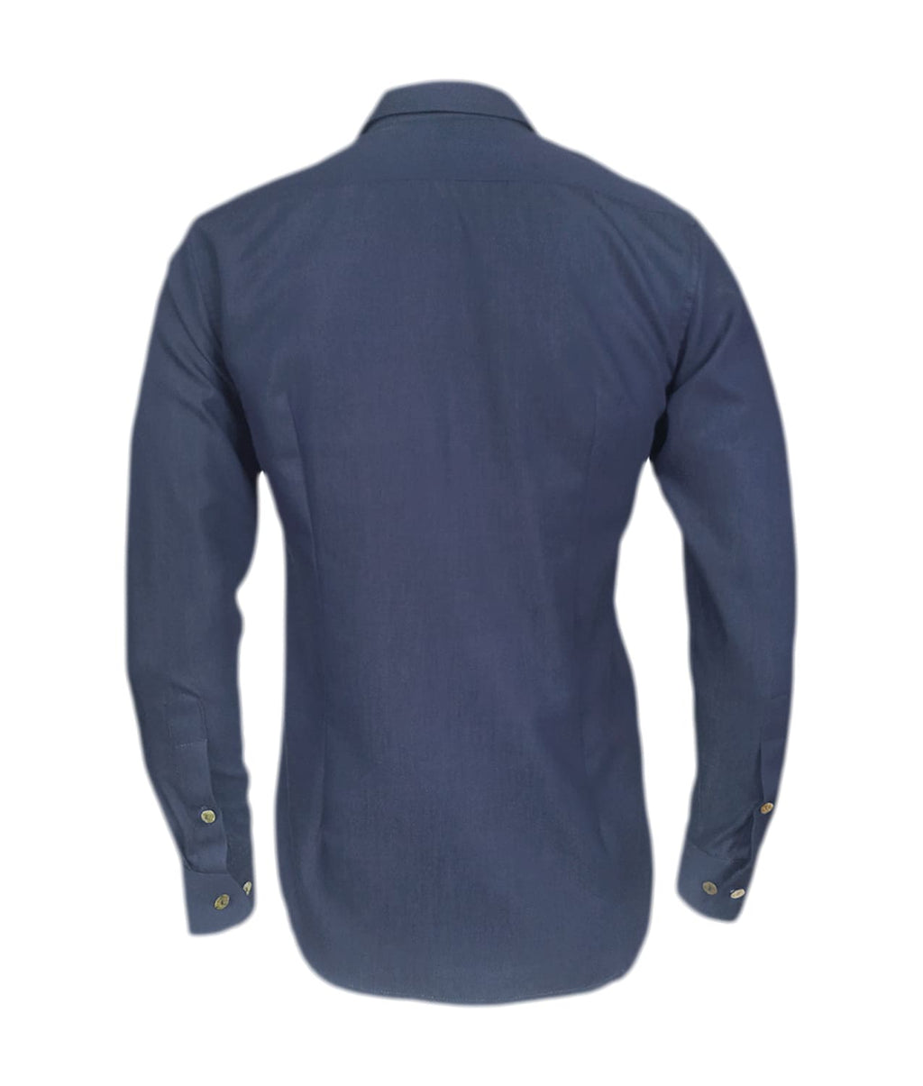 Camisa en denim con cuello Neru manga larga slim para hombre XS a 10XL