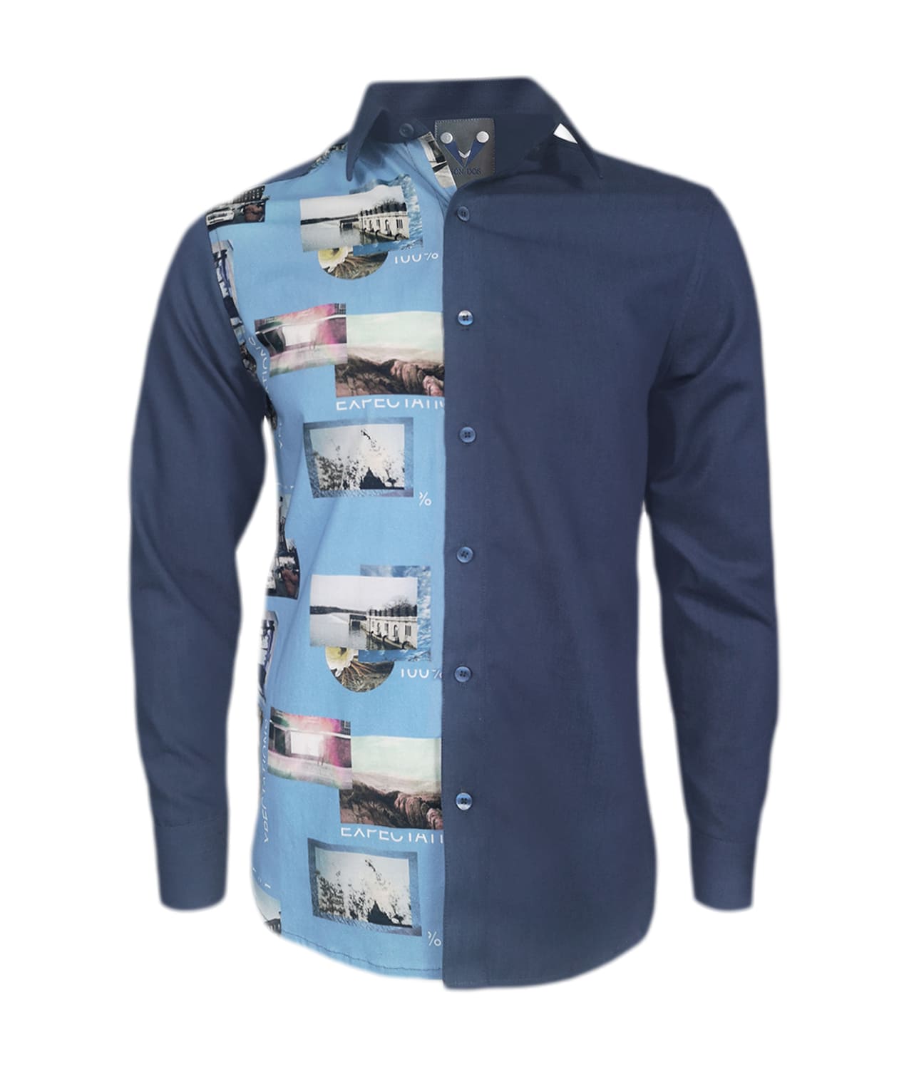 Camisa en denim con estampado manga larga slim para hombre XS a 10XL