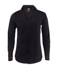  Camisa negra con contraste en vino tinto slim fit manga larga hombre XS a 10XL