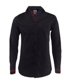  Camisa negra con contraste en vino tinto slim fit manga larga hombre XS a 10XL