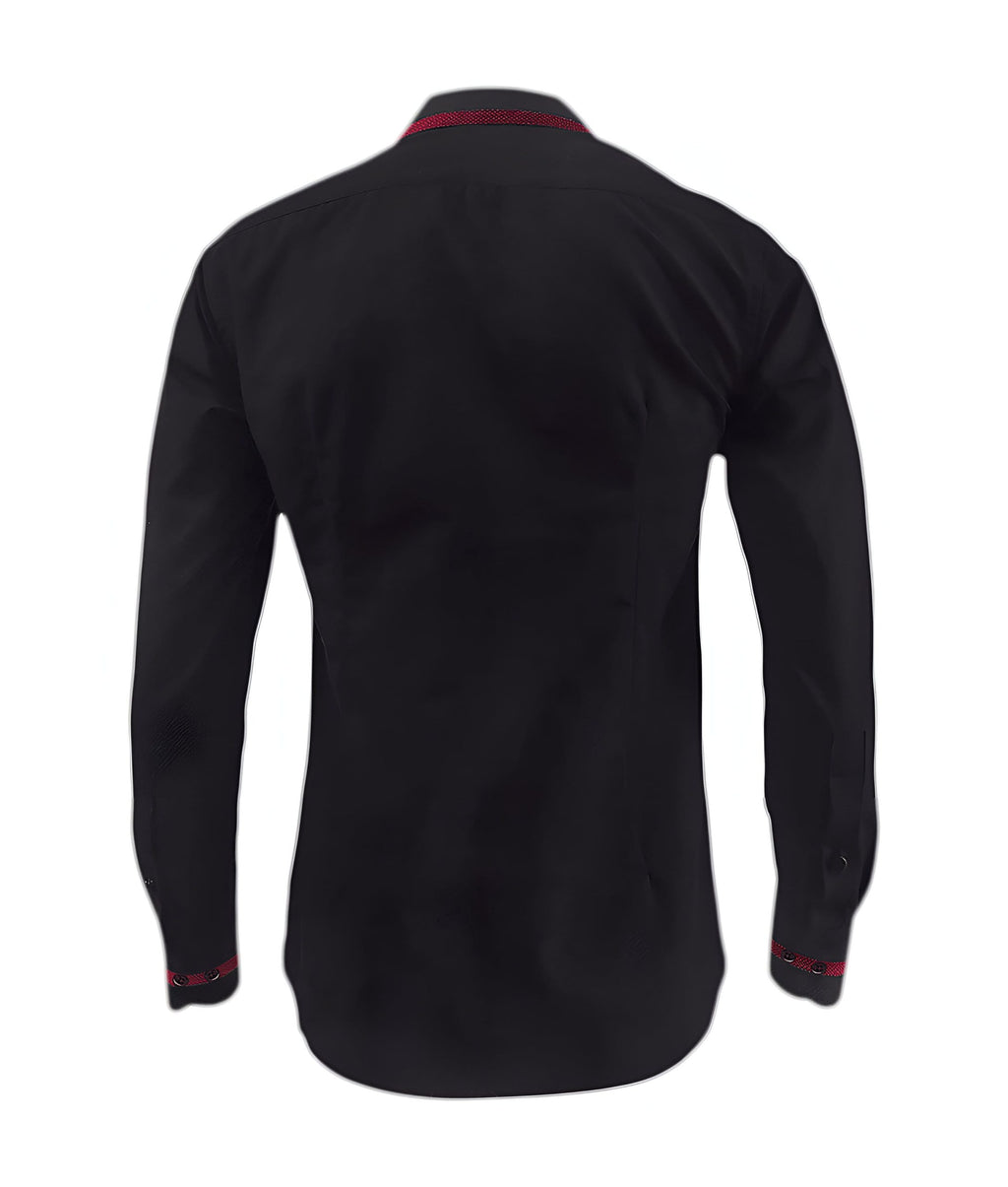 Camisa negra con contraste en vino tinto slim fit manga larga hombre XS a 10XL