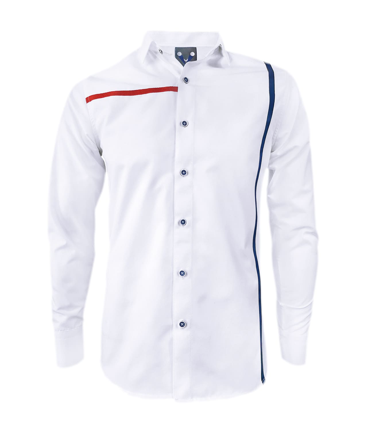 Camisa blanca contraste rojo y azul manga larga slim hombre XS a 10XL