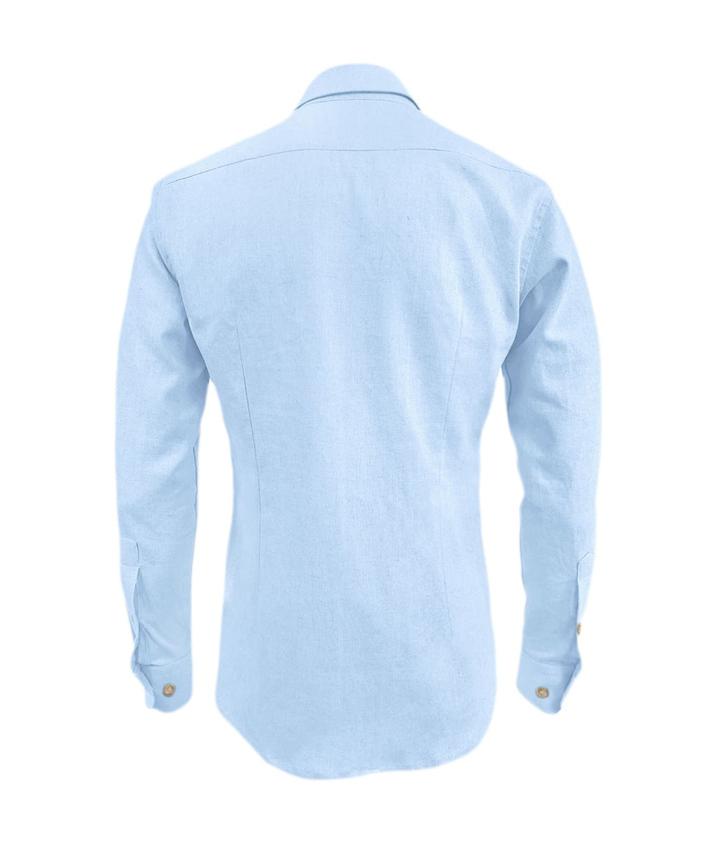 Camisa lino azul claro sin bolsillo manga larga hombre XS a 10XL
