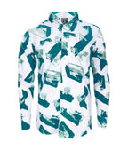 Camisa blanca estampada tonos verdes manga larga slim hombre XS a 10XL