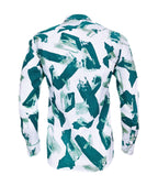 Camisa blanca estampada tonos verdes manga larga slim hombre XS a 10XL