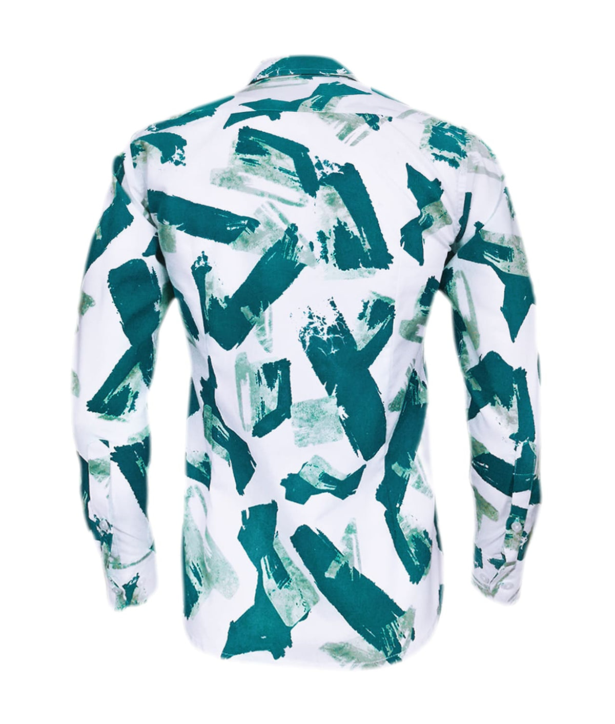 Camisa blanca estampada tonos verdes manga larga slim hombre XS a 10XL