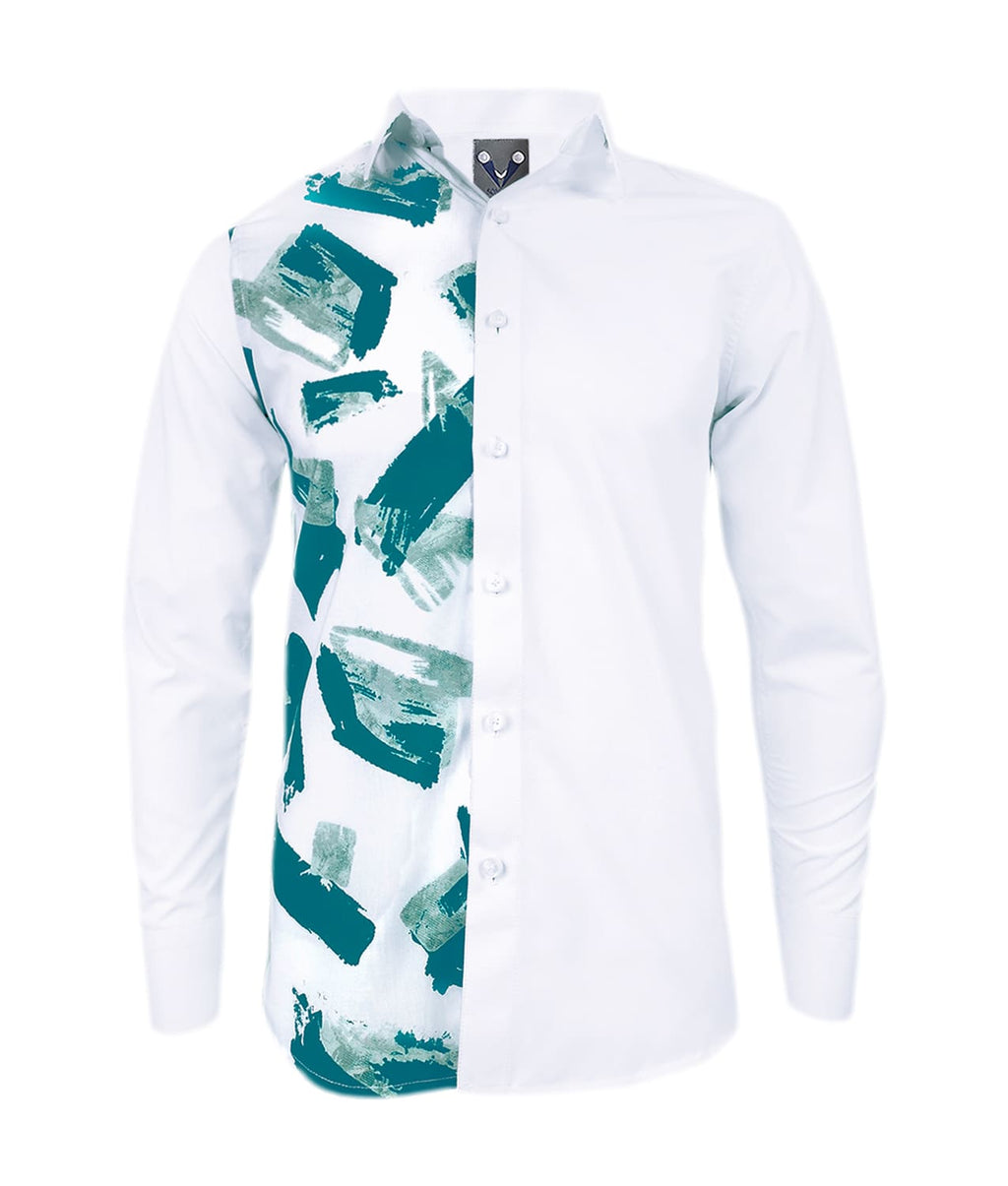 Camisa blanca con estampado manga larga slim fit para hombre XS a 10XL