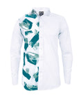 Camisa blanca con estampado manga larga slim fit para hombre XS a 10XL