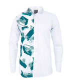 Camisa blanca con estampado manga larga slim fit para hombre XS a 10XL