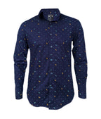 Camisa azul oscura con mini prints manga larga slim hombre XS a 10XL