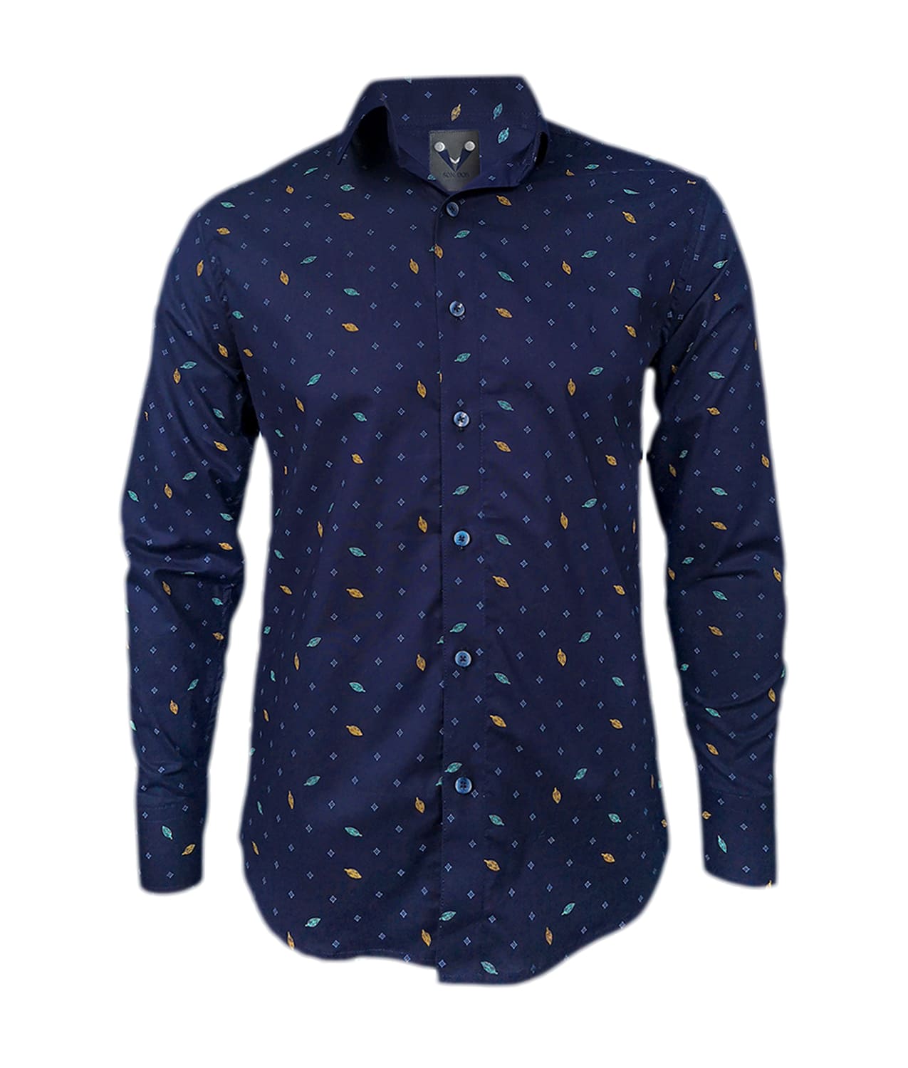 Camisa azul oscura con mini prints manga larga slim hombre XS a 10XL
