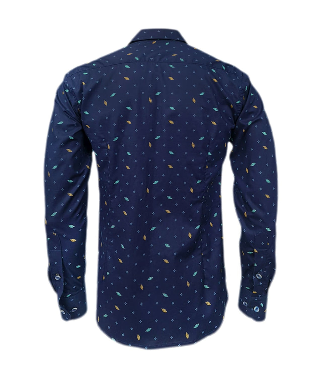 Camisa azul oscura con mini prints manga larga slim hombre XS a 10XL