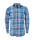 Camisa a cuadros tonos azules manga larga slim para hombre XS a 10XL