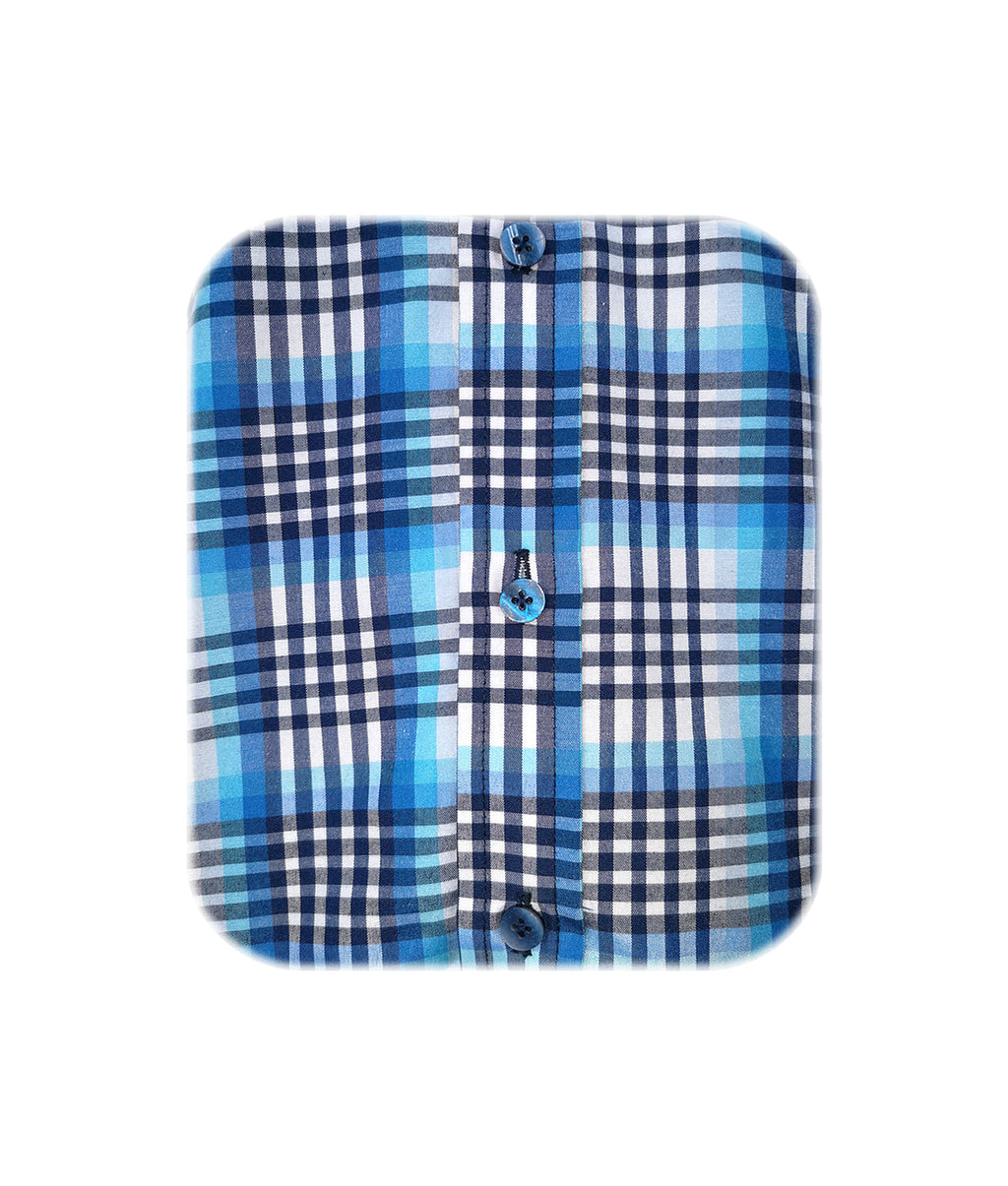 Camisa a cuadros tonos azules manga larga slim para hombre XS a 10XL