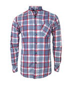 Camisa a cuadros rojos y azules manga larga slim para hombre XS a 10XL