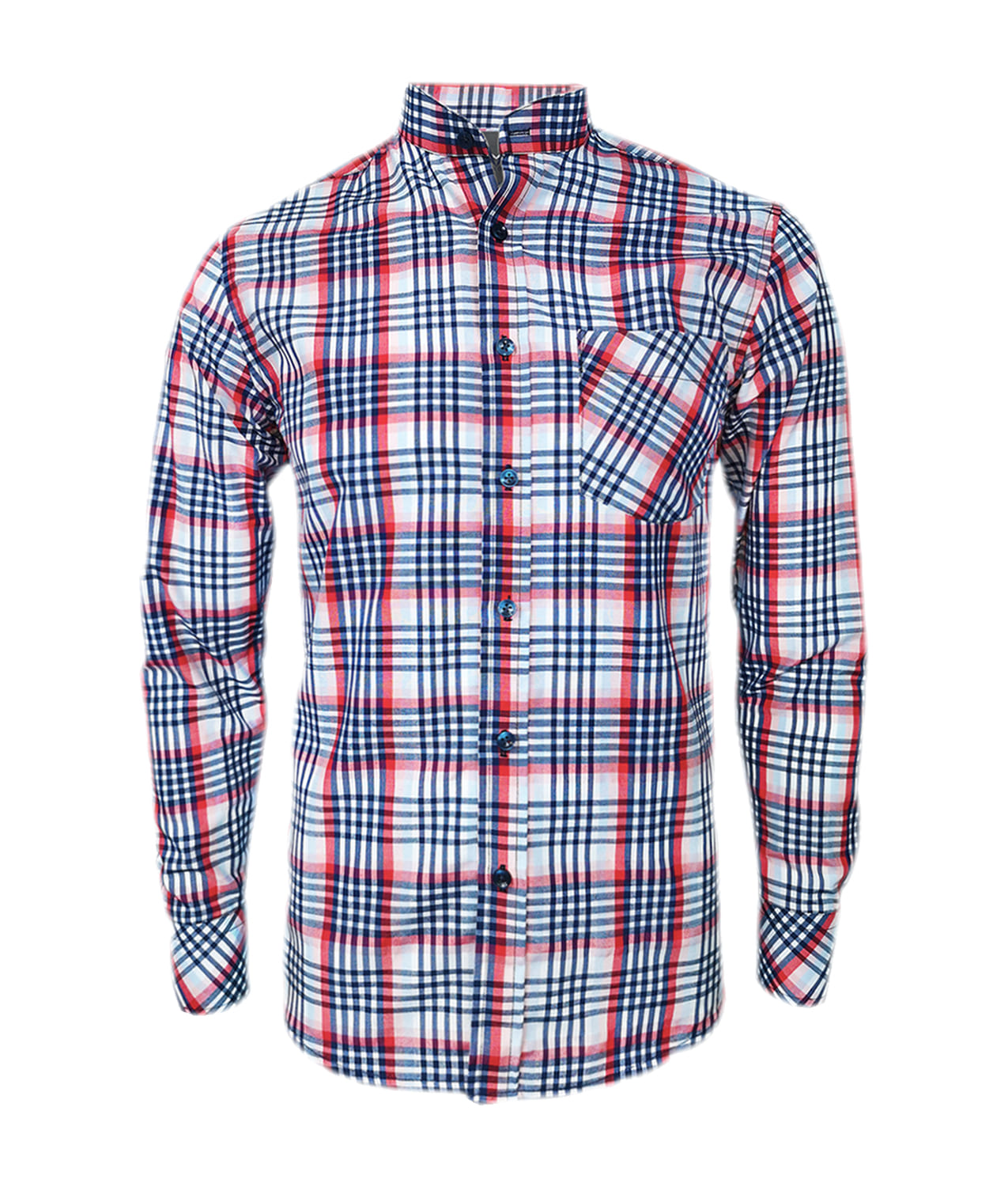 Camisa a cuadros rojos y azules manga larga slim para hombre XS a 10XL