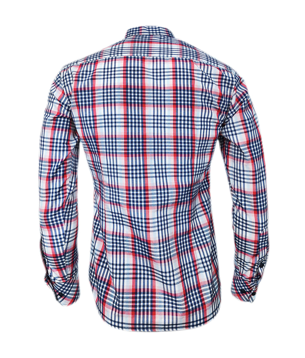 Camisa a cuadros rojos y azules manga larga slim para hombre XS a 10XL
