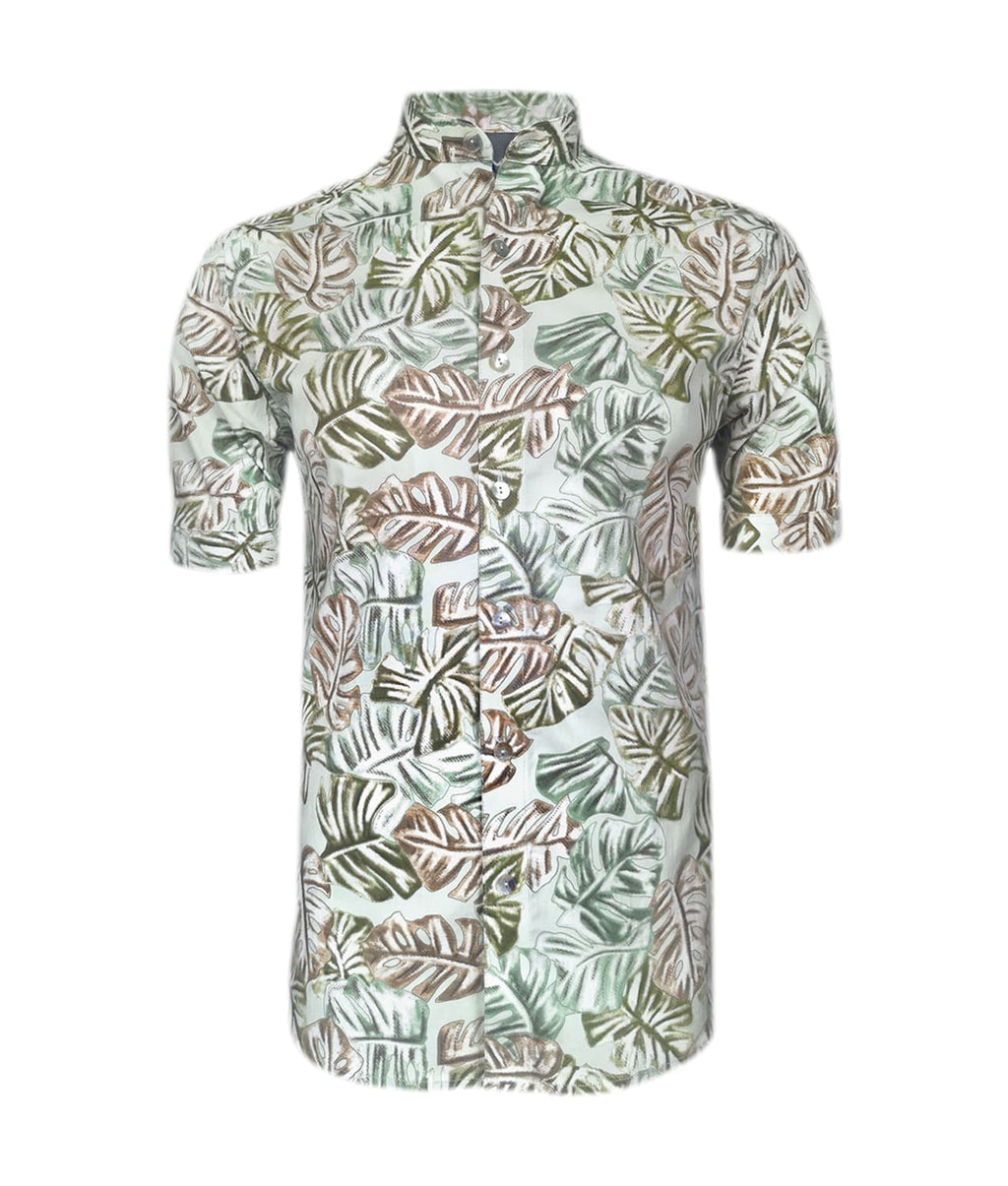 Camisa playera verde estampada neru manga corta slim hombre XS a 10XL