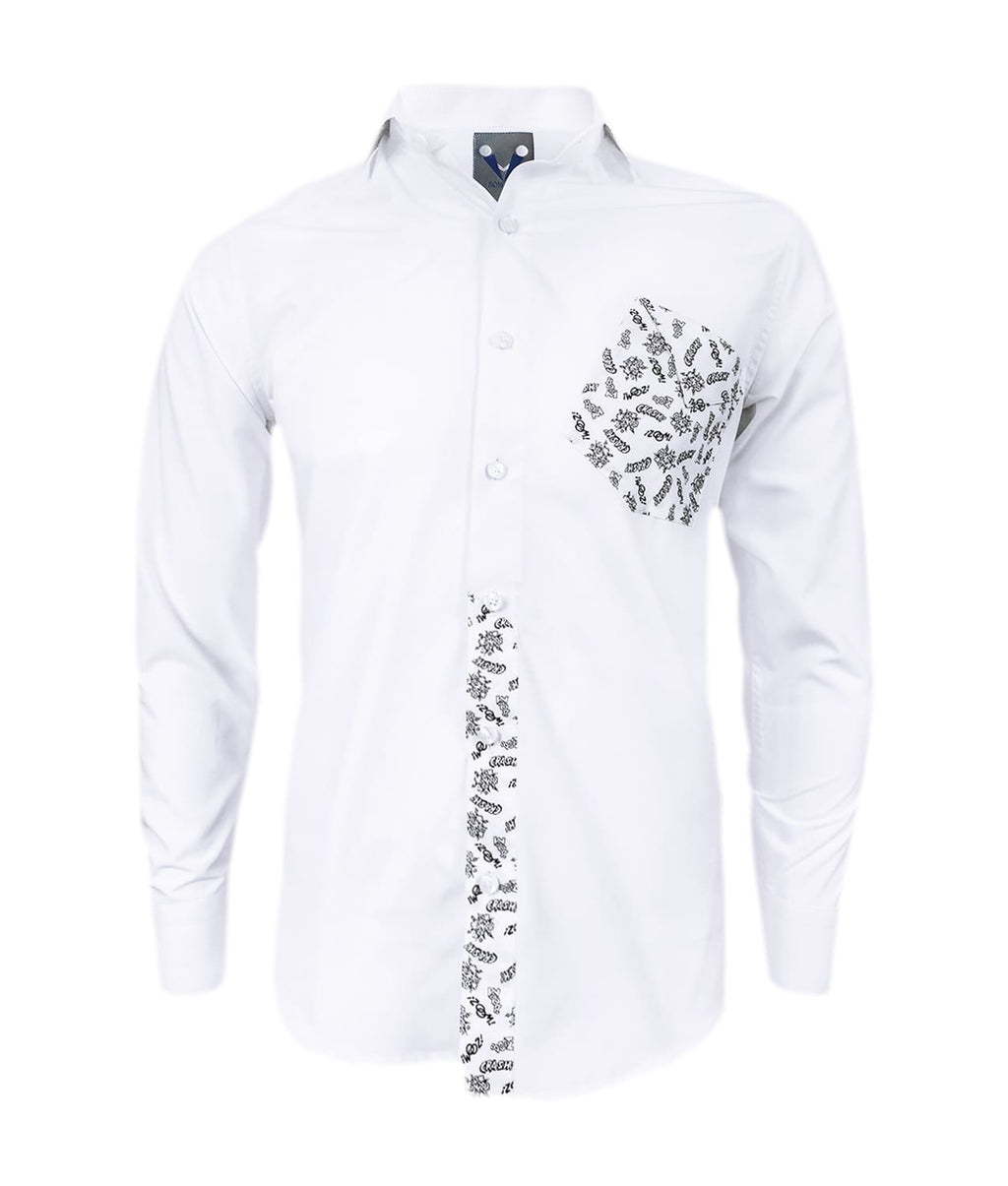 Camisa blanca con bolsillo estampado manga larga slim hombre XS a 10XL