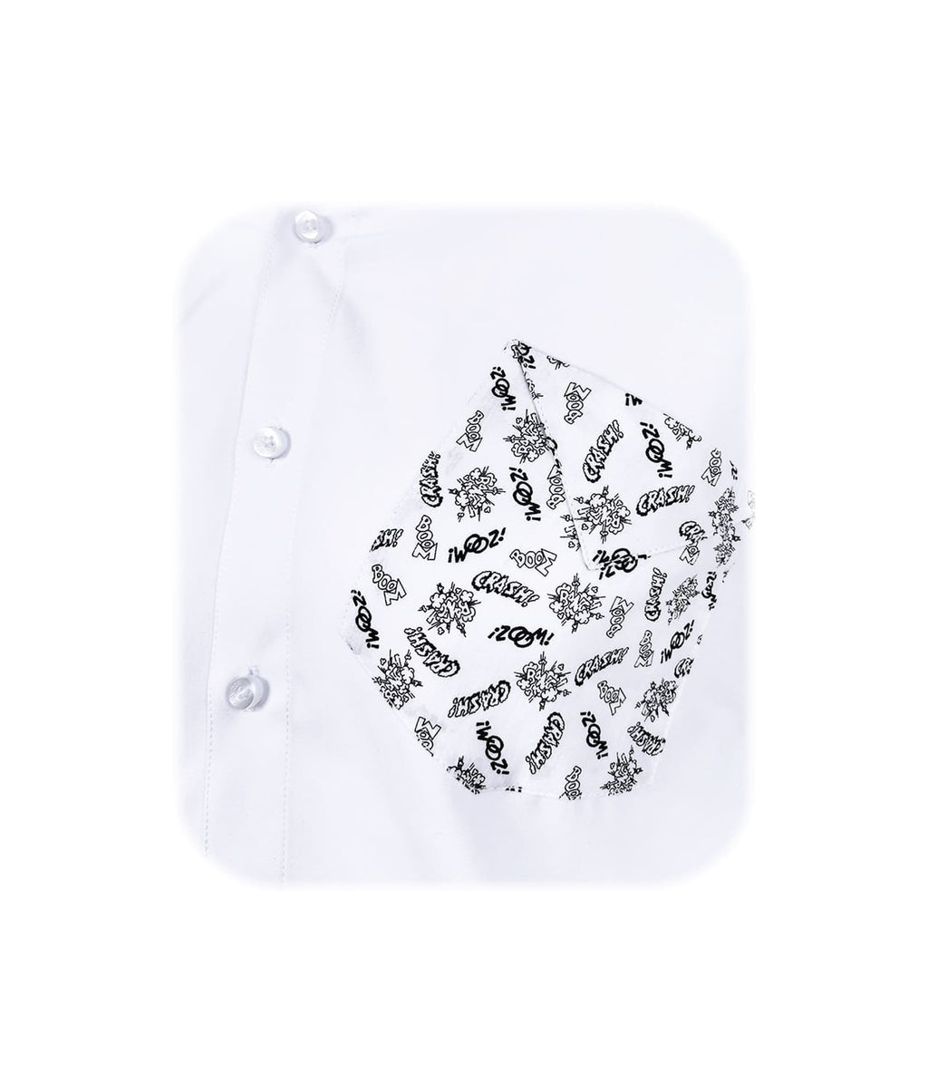 Camisa blanca con bolsillo estampado manga larga slim hombre XS a 10XL