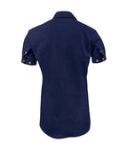 Camisa lino azul oscuro manga corta para hombre XS a 10XL
