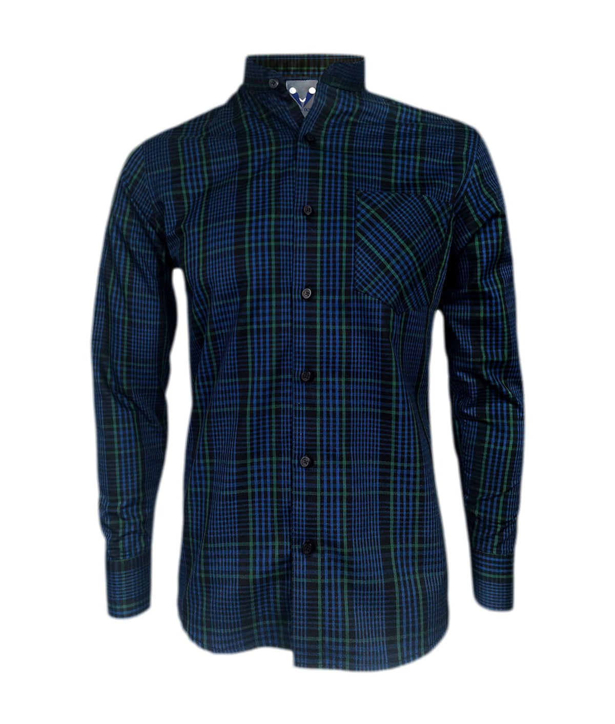 Camisa a cuadros azules cuello neru manga larga slim hombre XS a 10XL