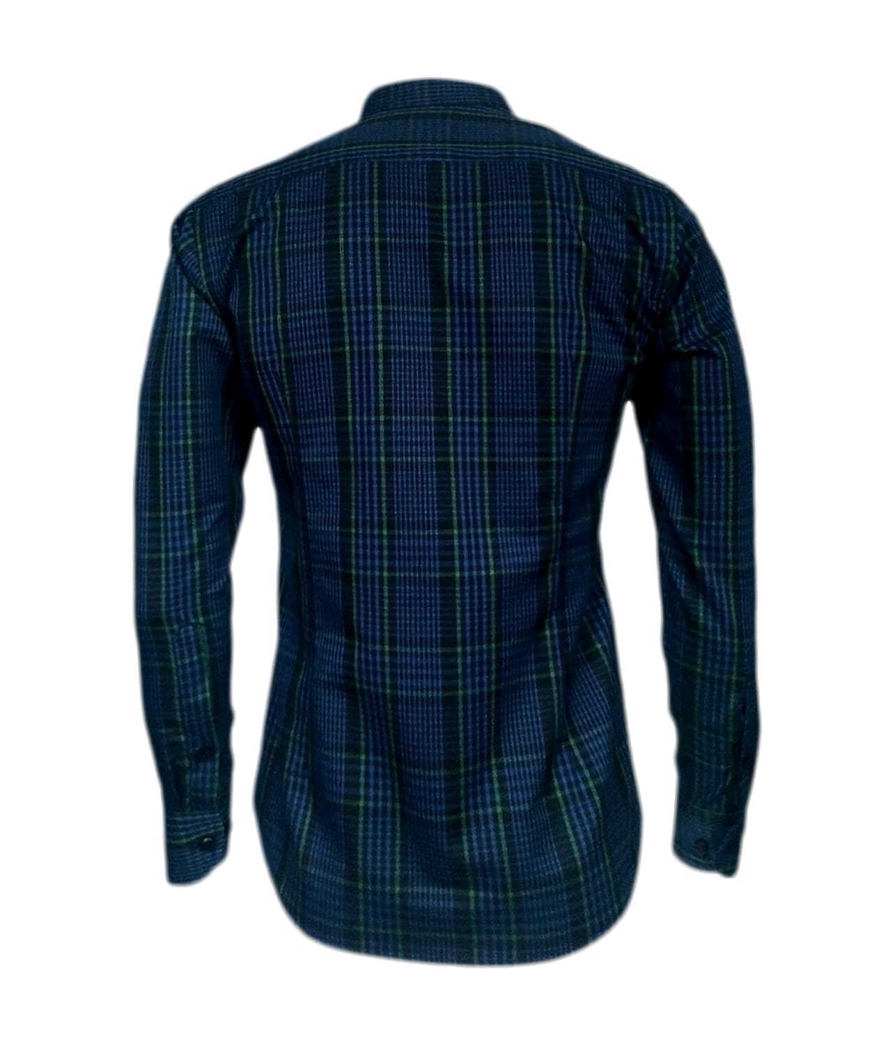 Camisa a cuadros azules cuello neru manga larga slim hombre XS a 10XL