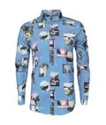Camisa azul claro stretch estampada manga larga slim hombre XS a 10XL
