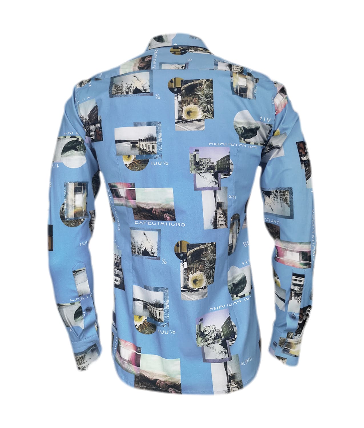 Camisa azul claro stretch estampada manga larga slim hombre XS a 10XL