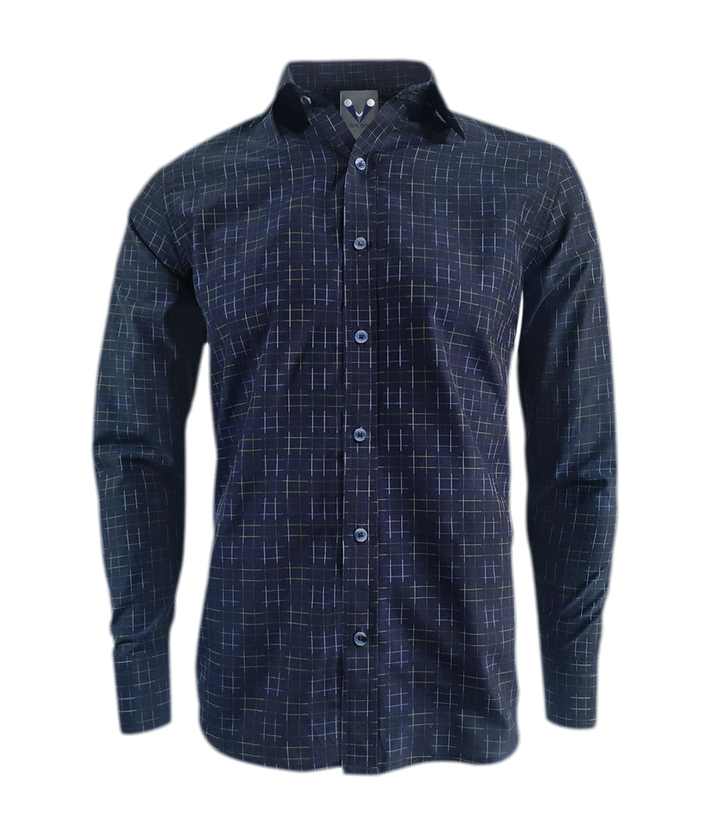 Camisa estampada azul oscuro slim manga larga para hombre XS a 10XL
